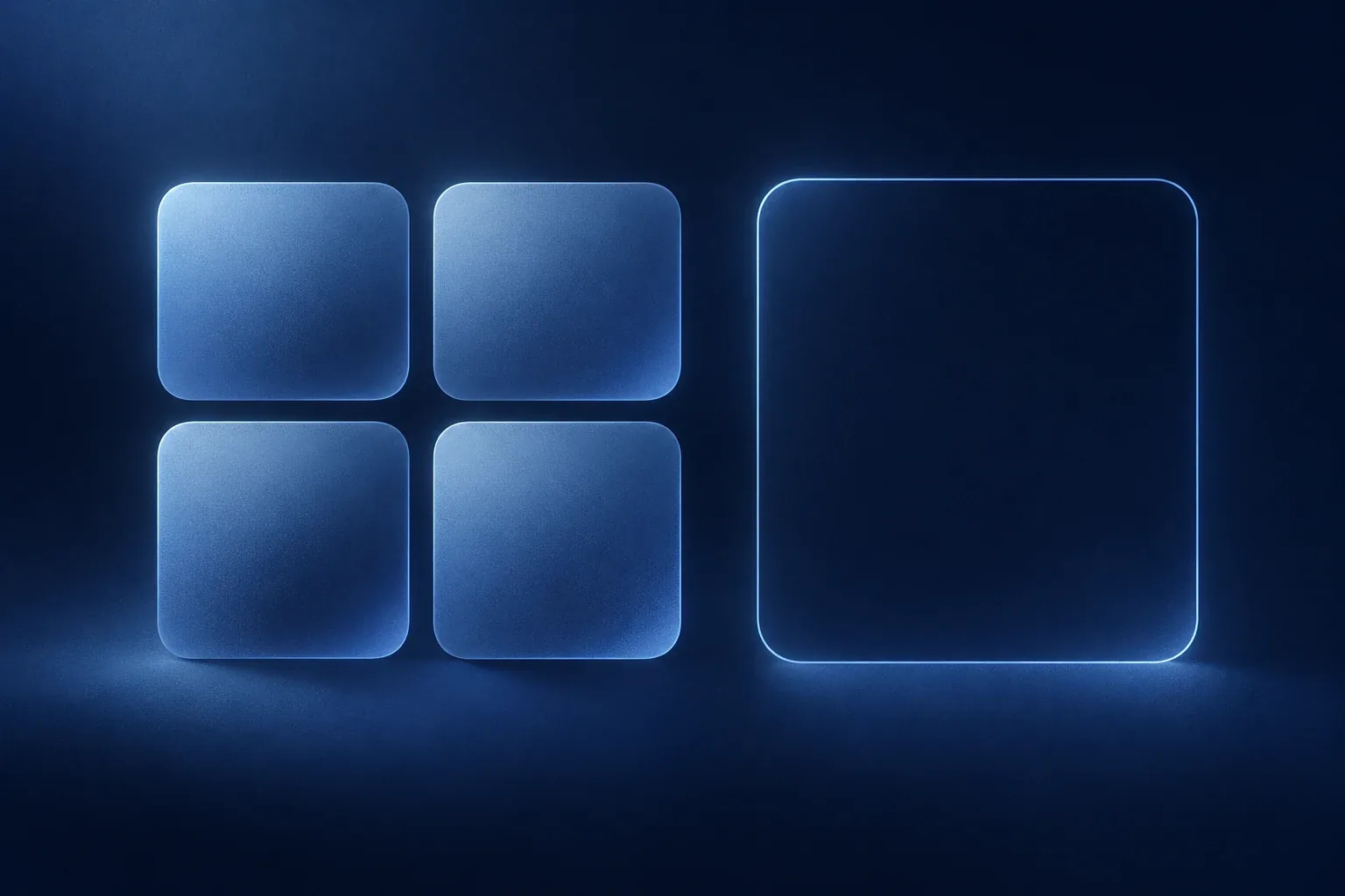 Four small blue panels beside one larger outlined panel on a dark blue background, a conceptual illustration of separate ingredients and a blend.
