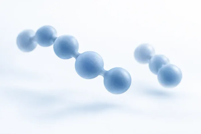 Blue peptide chain illustration from PepNote